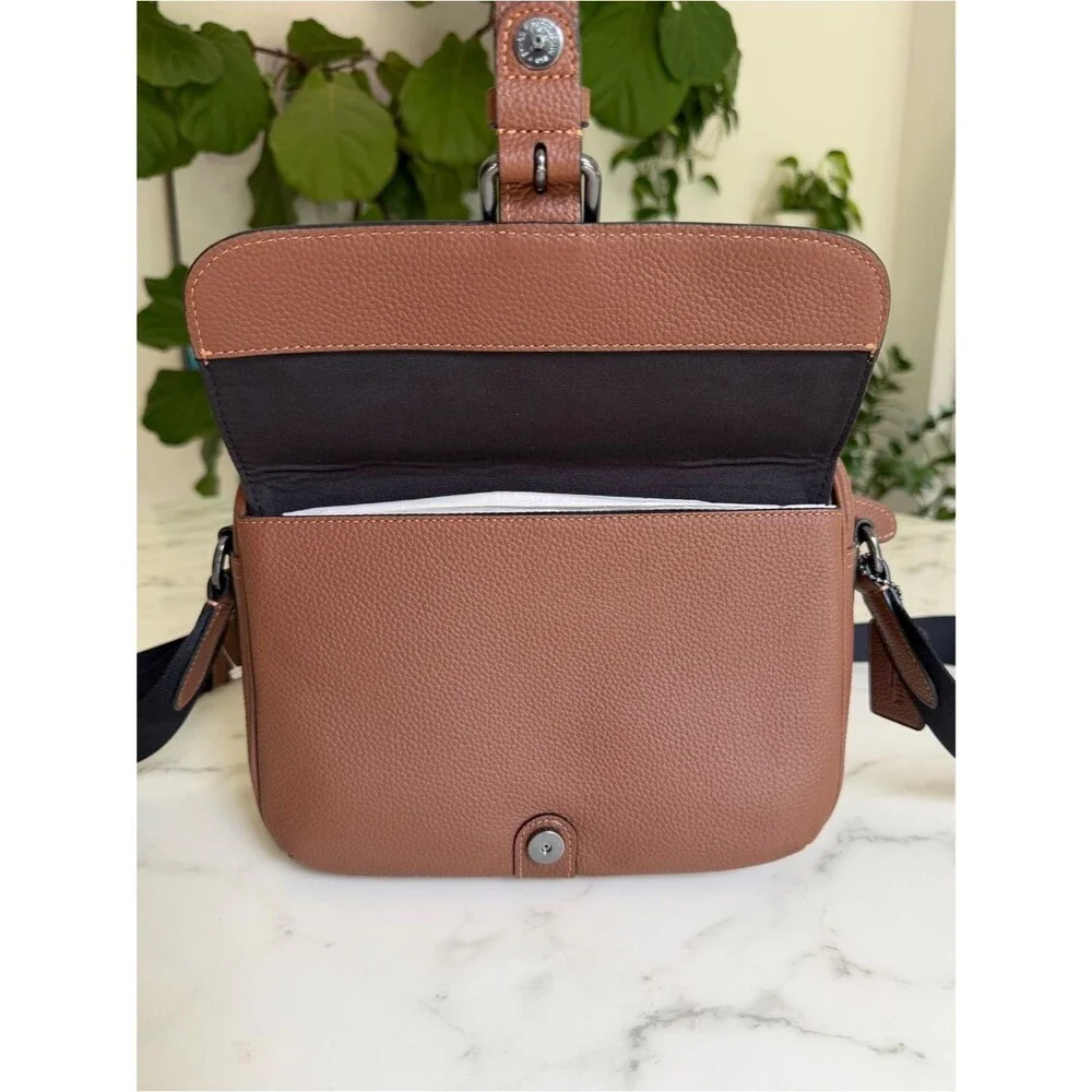 NWT COACH Hudson Crossbody Bag Gunmetal / Saddle Brown Leather Messenger C5399